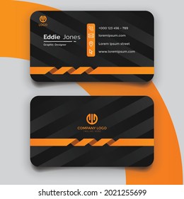 Black and orange luxury business card template design. Stationery design name card vector template. CMYK Mode