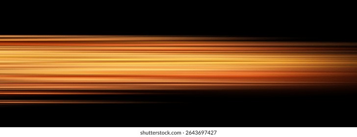 Black and orange modern abstract background with yellow glowing stripes of light. Movement and high-speed light effect with flowing in motion. Vector illustration