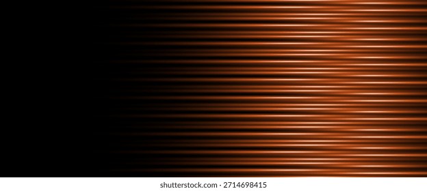 Fondo abstracto moderno negro y naranja con franjas de luz brillantes amarillas. Movimiento y efecto de luz de alta velocidad con flujo en movimiento. Ilustración vectorial