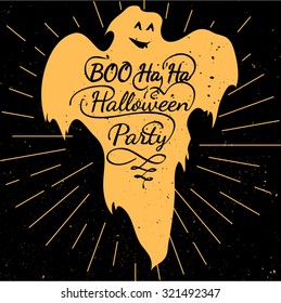 Black and orange motivational posters All Halloween Eve. Halloween calligraphy with ghost shape. Inspirational  typography. Hand drawn typography poster Halloween party