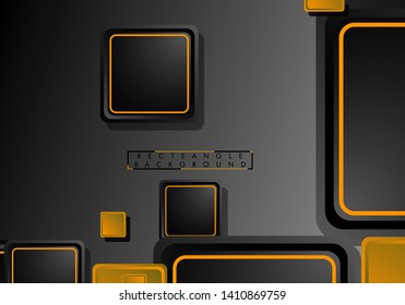 Black and orange neon squares abstract hi-tech background. Vector geometric design
