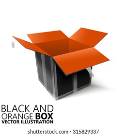 Black and orange open box 3D/ vector illustration, design element
