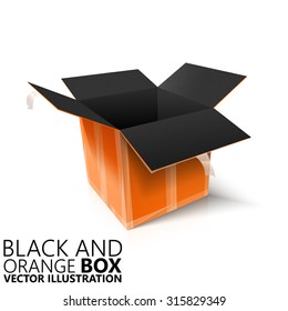 Black and orange open box 3D/ vector illustration, design element