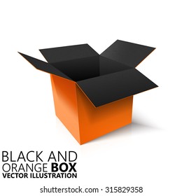 Black and orange open box 3D/ vector illustration, design element