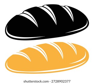 Black and orange outline loaves of bread, bakery products for breakfast, dinner or snack vector illustration for food menus