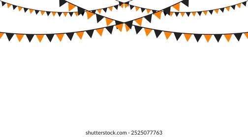 Banderas De Fiesta Negras Y Naranjas Sobre Fondo Blanco. Evento De Celebración Y Feliz Cumpleaños. Concepto de color de Halloween. Ilustración vectorial