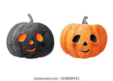 Calabazas negras y naranjas para el diseño de Halloween. Vector Jack-o-lantern