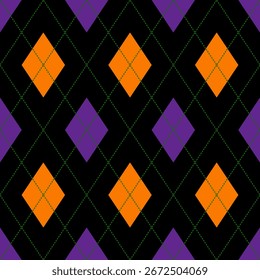 schwarz orange lila argyle nahtloses muster, halloween vektor hintergrund, herbst picknick plaid vorlage