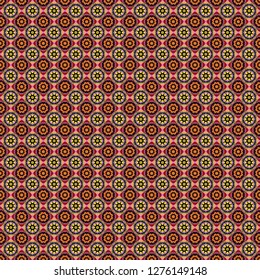 Black, orange and purple ethnic geometric motif seamless pattern in black, orange and purple on abstract background.