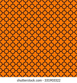black & orange quatrefoil pattern, seamless texture background