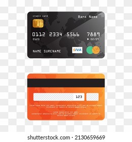 Black orange realistic credit card. Electronic card digital electronic money for e-commerce. Isolated vector
