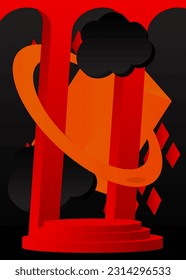 Black, orange and red stage showcase. Abstract Mockup cylinder pedestal podium. Vector product display for presentation. Minimal geometric scene.