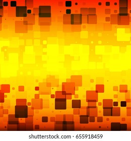 Black orange red yellow vector abstract glowing background with random sizes rounded tiles square