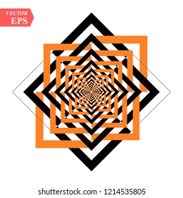 A black and orange relief tunnel. Optical illusion. Vector illustration. Black and orange squares. eps 10