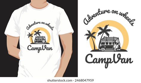 Black orange retro campervan camping t-shirt.