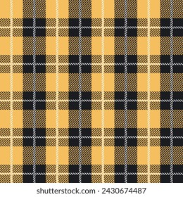 Black and orange Scotland textile seamless pattern. Fabric texture check tartan plaid. Abstract geometric background for cloth, fabric. Monochrome graphic repeating design. Modern squared ornament