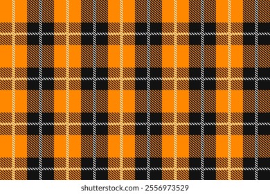 Black and orange Scotland textile seamless pattern. Fabric texture check tartan plaid. Abstract geometric background for cloth, fabric. Monochrome graphic repeating design. Modern squared ornament