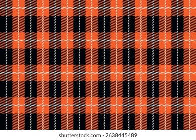 Black and orange Scotland textile seamless pattern. Fabric texture check tartan plaid. Abstract geometric background for cloth, fabric. Monochrome graphic repeating design. Modern squared ornament
