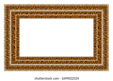 Schwarz-orangefarbener Rahmen. Dekorative Grenze mit Tierschmuck. Tiger Haut. Kopiert Platz. Modeboard. Template Design für Karte, Poster, Banner. Vektorillustration.