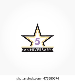 black orange stroke star with black ribbon and purple number in the middle for anniversary logo vector
