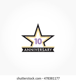 black orange stroke star with black ribbon and purple number in the middle for anniversary logo vector