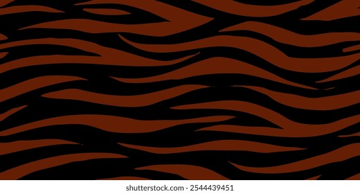 Black Orange Tiger Stripes Seamless Pattern. Tiger Pattern Design. Drawing Safari Texture Print. Abstract Animal Background.