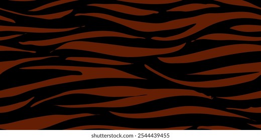 Black Orange Tiger Stripes Seamless Pattern. Tiger Pattern Design. Drawing Safari Texture Print. Abstract Animal Background.