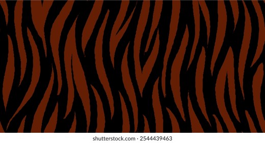 Black Orange Tiger Stripes Seamless Pattern. Tiger Pattern Design. Drawing Safari Texture Print. Abstract Animal Background.