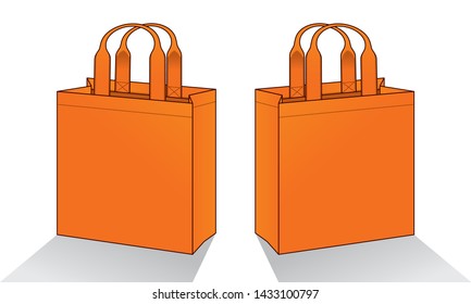 Black Orange Tote Bag Template on White Backgrpund, Vector File