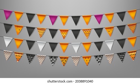 Black and orange triangle flags garlands for Happy Halloween party.