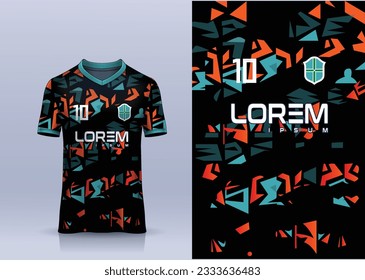 black orange t-shirt sport design template with abstract pattern for soccer jersey. Sport uniform in front view. Tshirt mock up for sport club. Vector Illustration