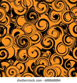 Black and orange twirl seamless pattern. Abstract texture with twirls, curls. Vector illustration