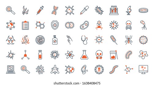 Black and orange virus icon set design, Bacterium organism molecule microbe cell disease illness health medical and infection theme Vector illustration