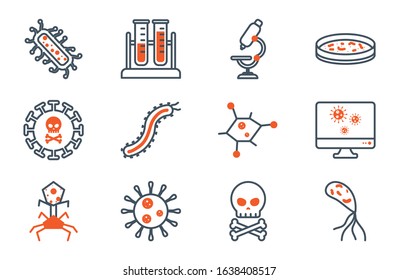 Black and orange virus icon set design, Bacterium organism molecule microbe cell disease illness health medical and infection theme Vector illustration