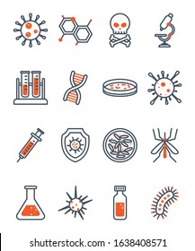 Black and orange virus icon set design, Bacterium organism molecule microbe cell disease illness health medical and infection theme Vector illustration