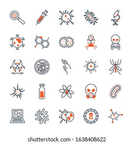 Black and orange virus icon set design, Bacterium organism molecule microbe cell disease illness health medical and infection theme Vector illustration
