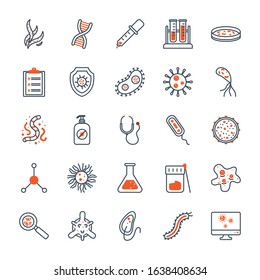 Black and orange virus icon set design, Bacterium organism molecule microbe cell disease illness health medical and infection theme Vector illustration