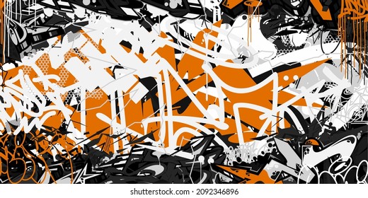 Black And Orange And White Abstract Hip Hop Street Art Graffiti Style Urban Calligraphy Vector Illustration Background Art