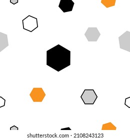 hexágono negro, naranja, blanco y gris sobre fondo blanco. El patrón se puede usar para envolver regalos.