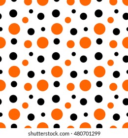 Black, Orange & White Modern Polka Dot Pattern, Seamless Texture Background