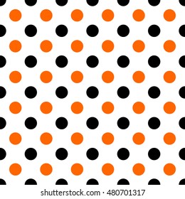 black, orange & white polka dot pattern, seamless texture background