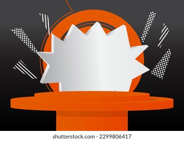 Black, orange and white stage showcase, minimal abstract mockup product display for presentation. Geometric forms, empty scene with cylinder pedestal podium.