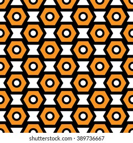 Black, orange and white vector seamless abstract mechanic cell vintage texture. Vector illustration
