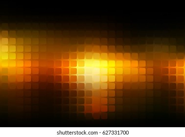 Black orange yellow vector abstract rounded corners square tiles mosaic over blurred background
