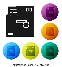 Black Ordered envelope icon isolated on white background. Email message letter symbol. Set icons colorful circle buttons. Vector Illustration