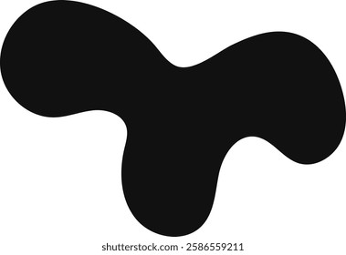 Black organic flowing abstract shape with smooth curves and edges creating a dynamic and artistic visual on white background, perfect for modern and minimalist designs