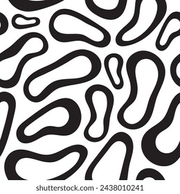 Black organic unregular rings on white background. Varying in size, squeezed bold rings organized in vector seamless pattern.