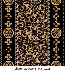 black oriental floral designs on a beige background