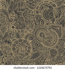 Black oriental zentangle seamless pattern background. Mandalas and doodles endless texture