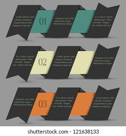 Black origami paper numbered banners.Vector design template